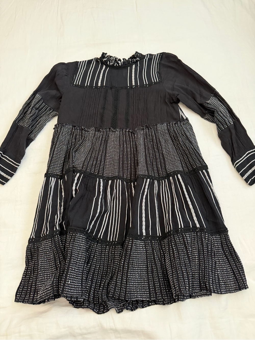 Zara Black & White Tiered Long-Sleeve Girls Dress